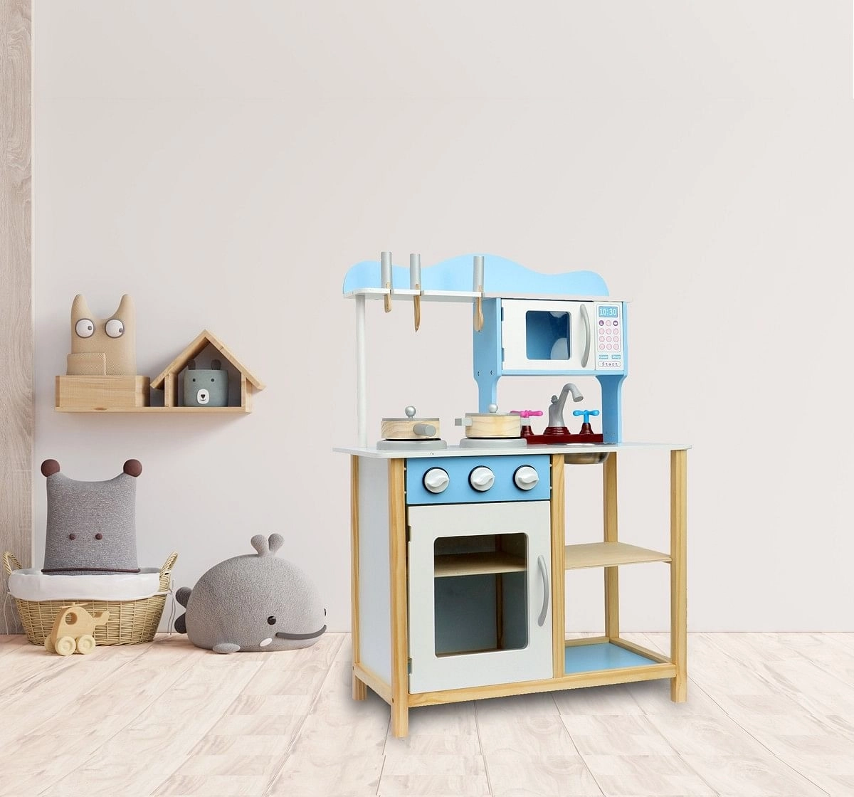 Wooden Blue Kitchen with Accessories, Multicolour 3Y+
