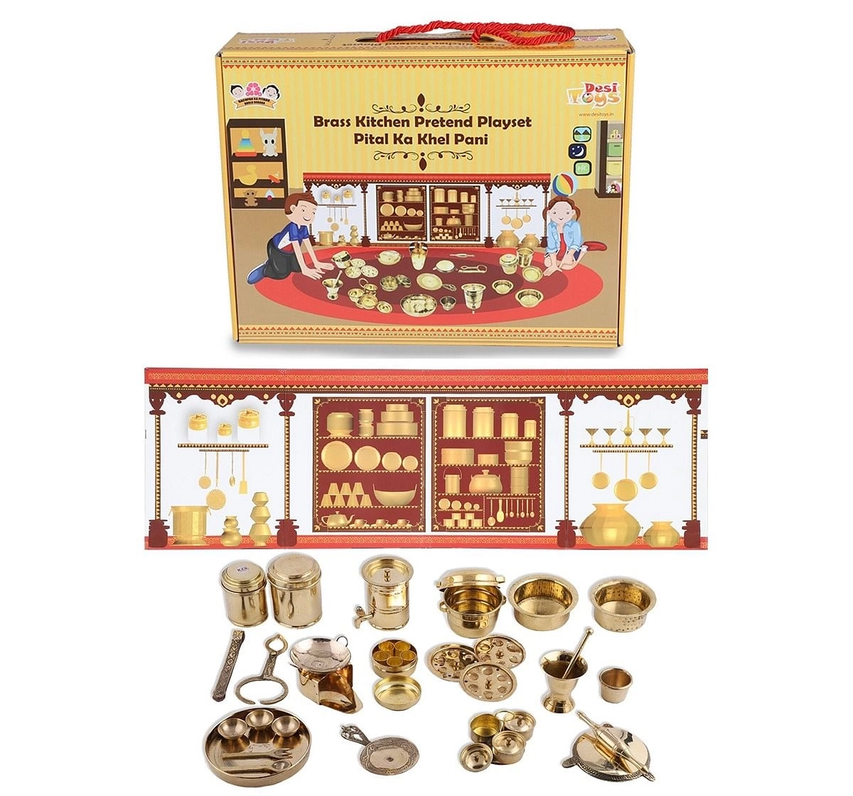 Desi Toys Premium Brass Roleplay Kitchen Set for Kids age 5Y+ (Golden)
