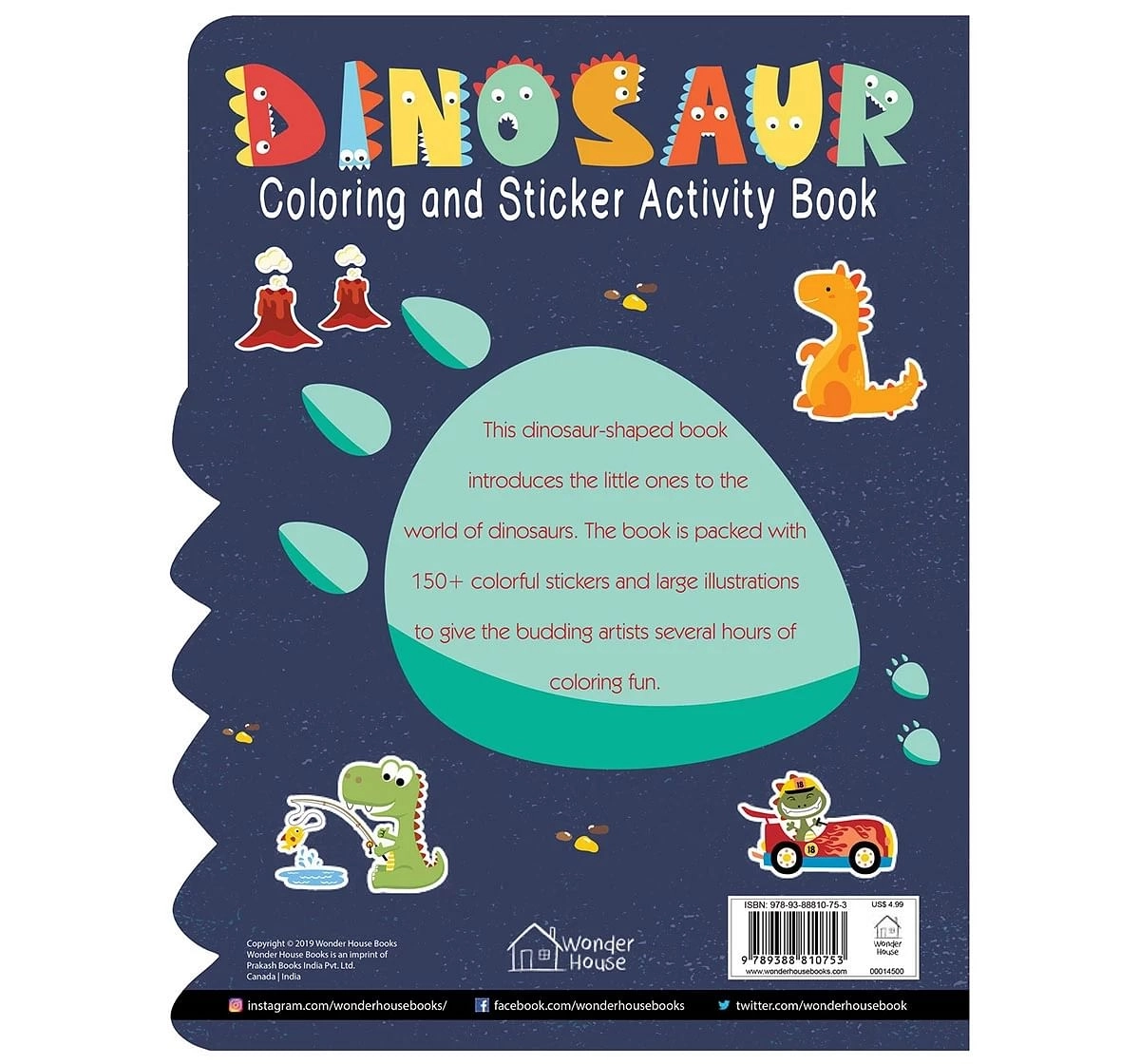 Wonder House Books Dinosaurs Coloring and Sticker Activity Book With More Then 150 Stickers for kids 3Y+, Multicolour