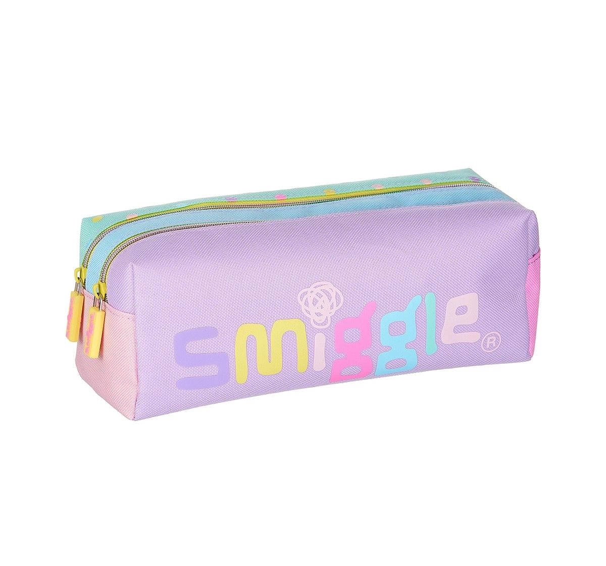  Smiggle Block Pencil Case with Two Zipped Compartments -Print Bags for Kids age 3Y+ (Pastel)