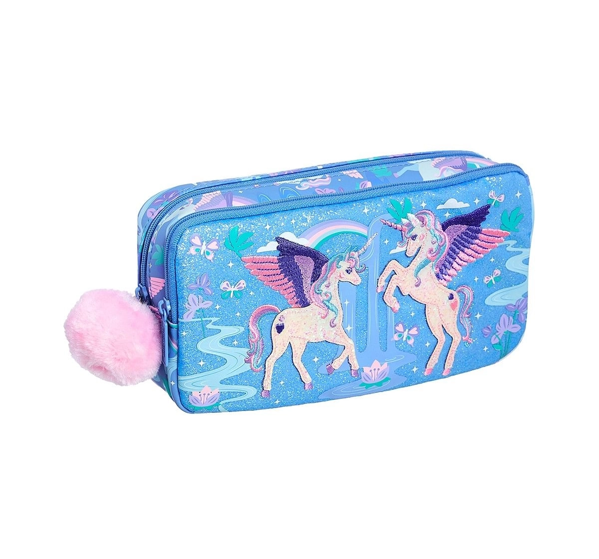 Smiggle Far Away Character Pencil Case - Unicorn Print Bags for Kids age 3Y+ (Cornflower Blue)