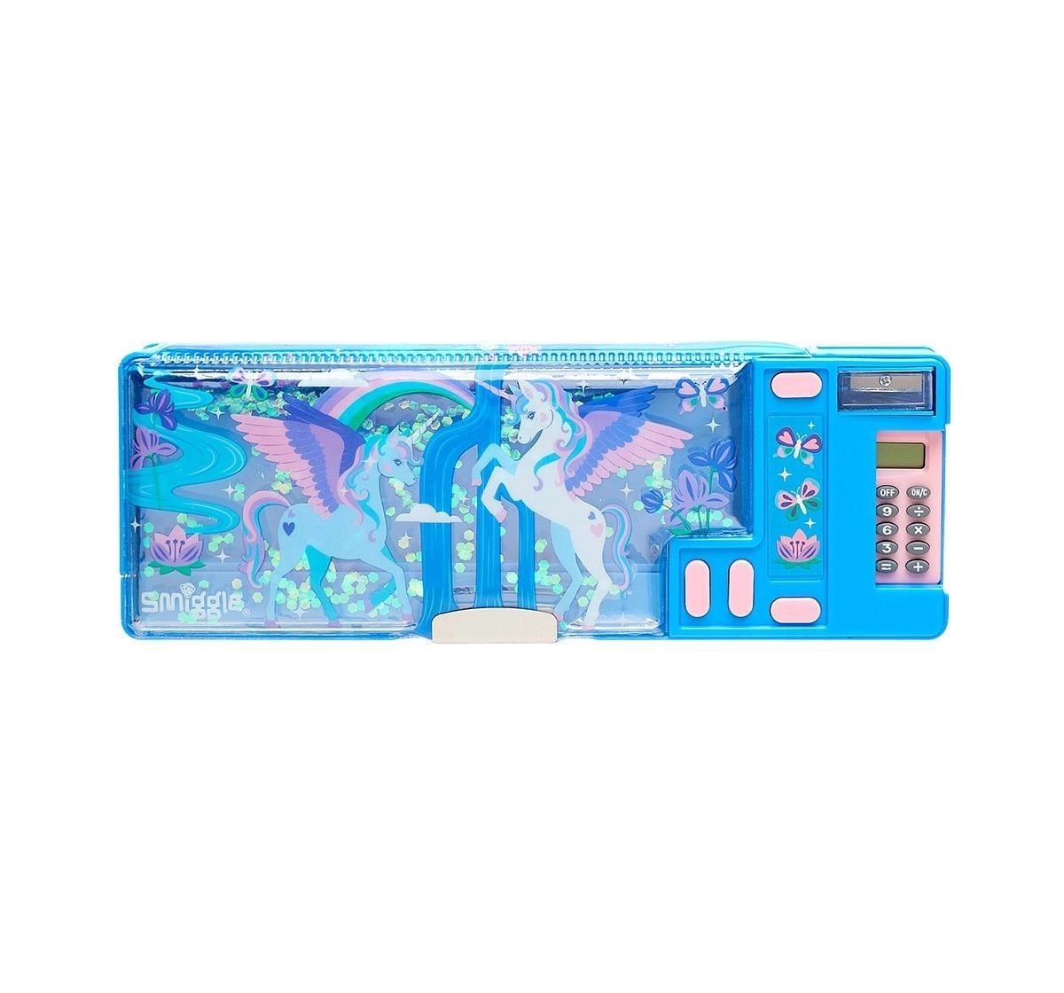  Smiggle Far Away Pop Out Pencil Case - Unicorn Print Bags for Kids age 6Y+ (Cornflower Blue)