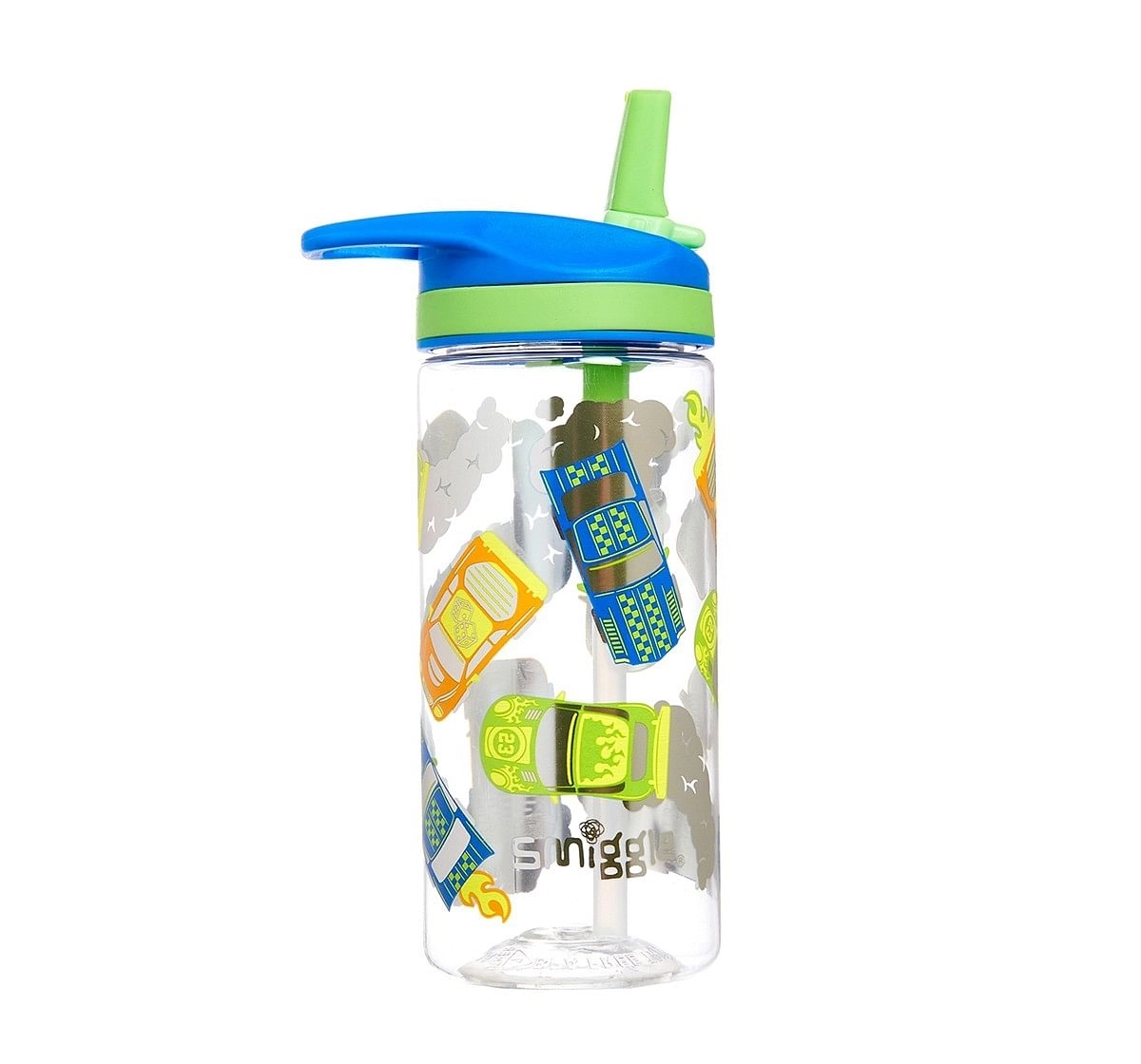 Smiggle Whirl Junior Bottle with Flip Top Spout - Car Print Bags for Kids age 3Y+ (Royal Blue)