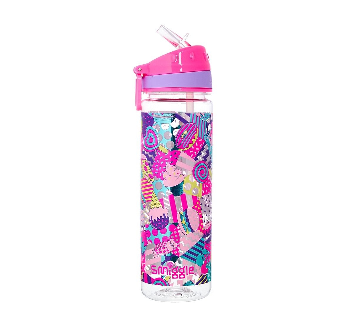 Smiggle Far Away Drink Bottle with Flip Top Spout - Ice-cream Print Bags for Kids age 3Y+ (Pink)