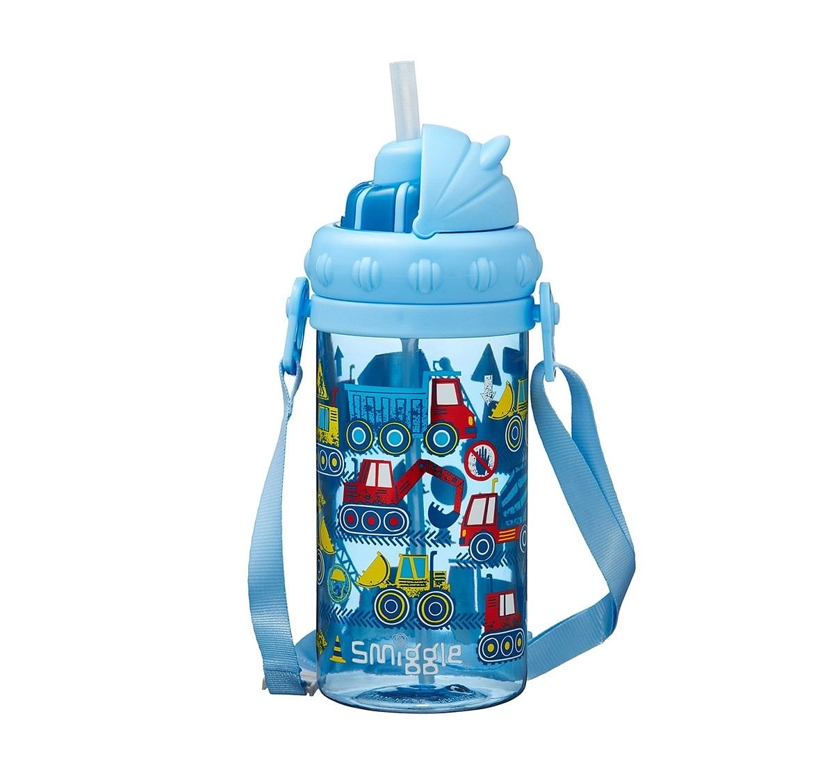 Smiggle Topsy Teeny Tiny Drink Bottle with Strap - Car Print Bags for Kids age 3Y+ (Blue)