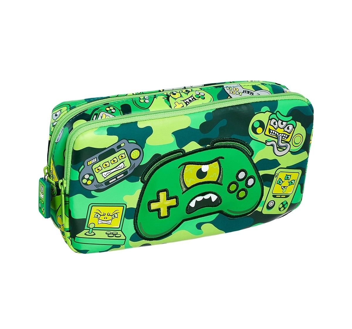 Smiggle Far Away Character Pencil Case - Gaming Print Bags for Kids age 3Y+ (Green)