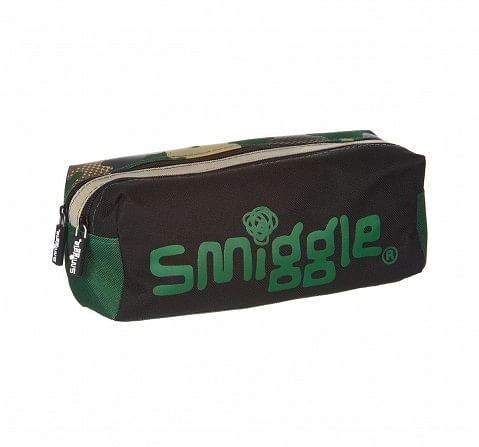 Smiggle Block Pencil Case with Two Zipped Compartments - Camouflage Print Bags for Kids age 3Y+ (Khaki)