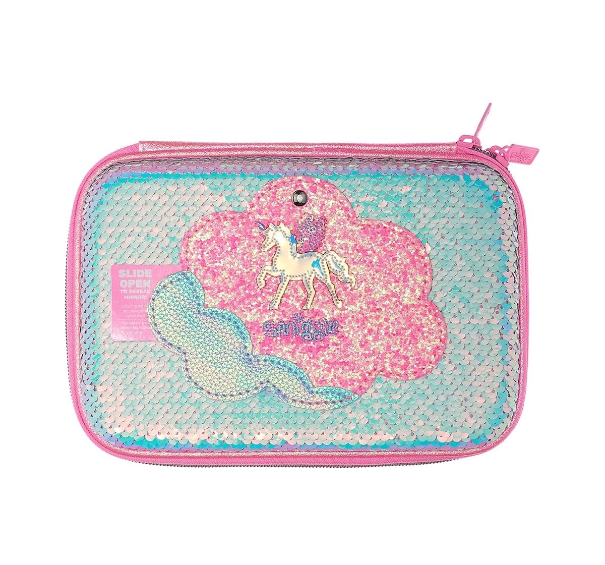  Smiggle Lunar Hardtop Pencil Case with Hidden Mirror - Unicorn Print Bags for Kids age 3Y+ (Pink)