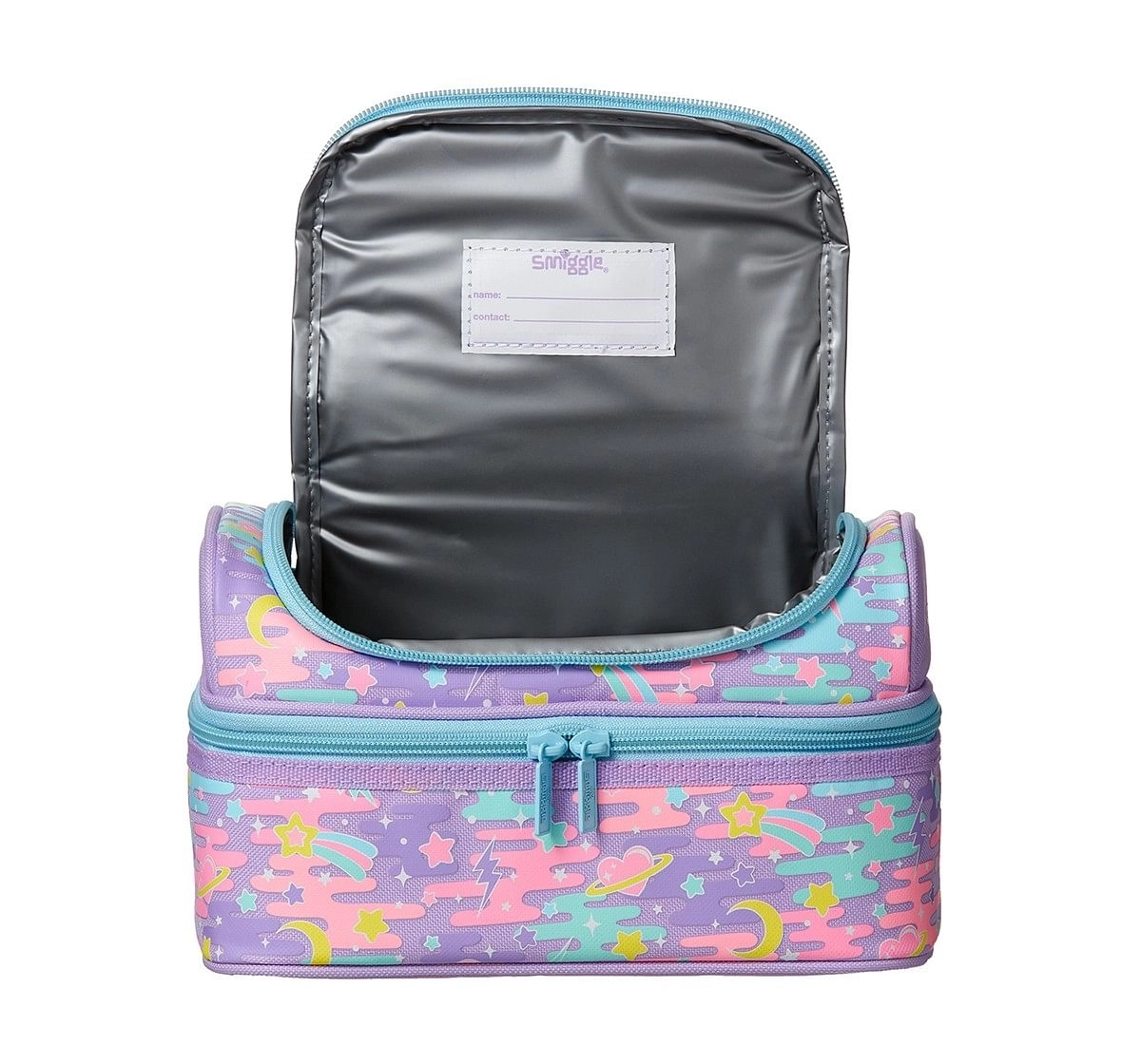  Smiggle Far Away Double Decker Lunchbox - Cat Print Bags for Kids age 3Y+ (Lilac)