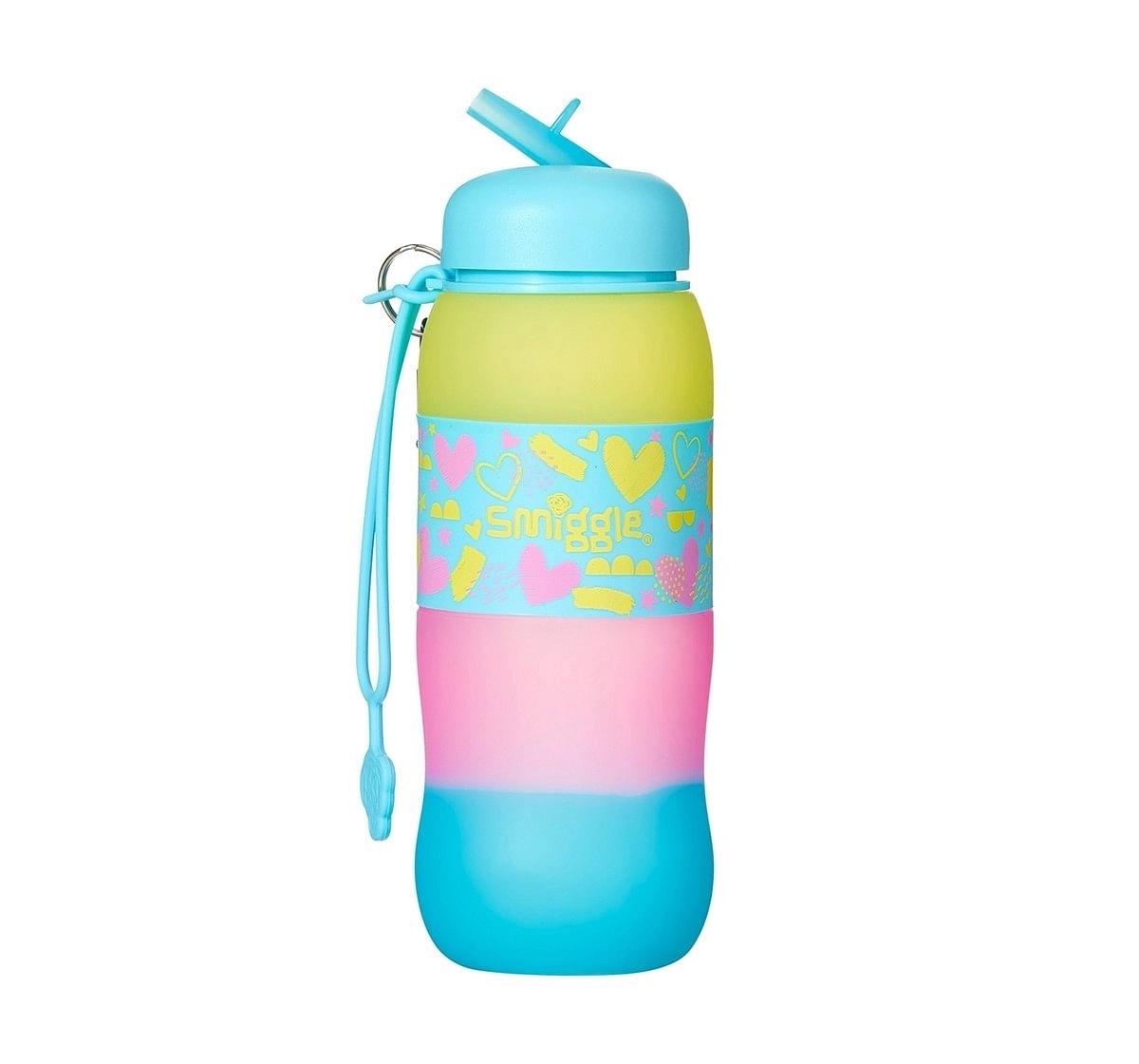 Smiggle Golly Silicone Roll Drink Bottle - Heart Print Bags for Kids age 3Y+ (Blue)