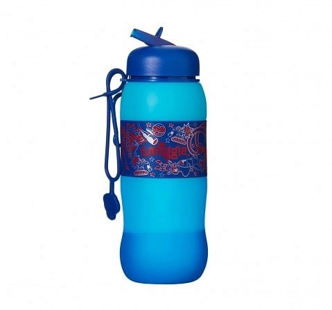 Smiggle Golly Silicone Roll Drink Bottle - Space Print Bags for Kids age 3Y+ (Cobalt Blue)