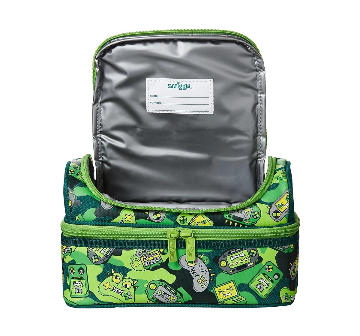 Smiggle Far Away Double Decker Lunchbox - Gaming Print Bags for Kids age 3Y+ (Green)