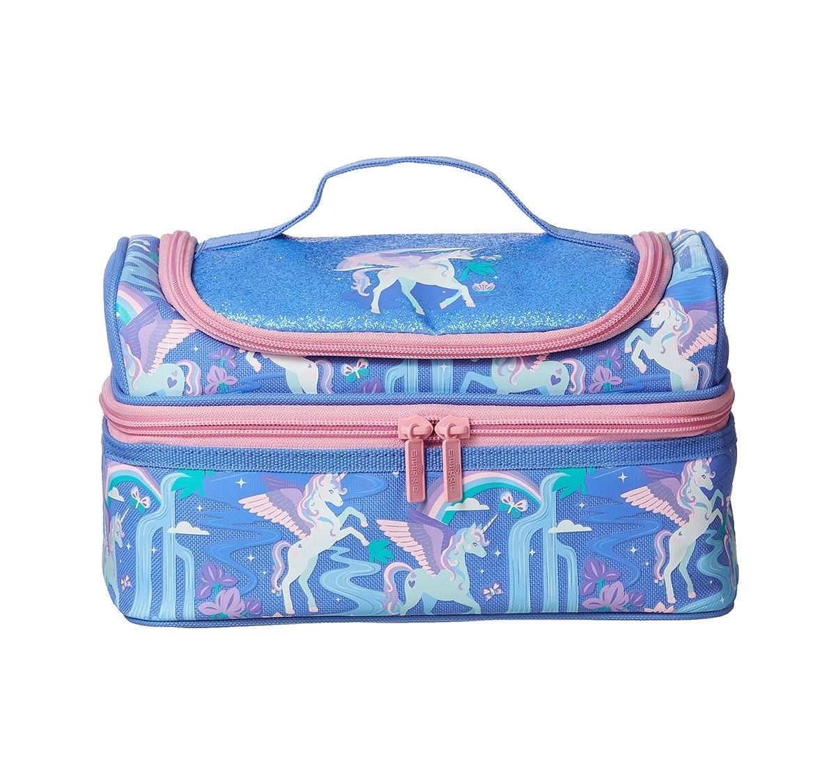 Smiggle Far Away Double Decker Lunchbox - Unicorn Print Bags for Kids age 3Y+ (Cornflower Blue)