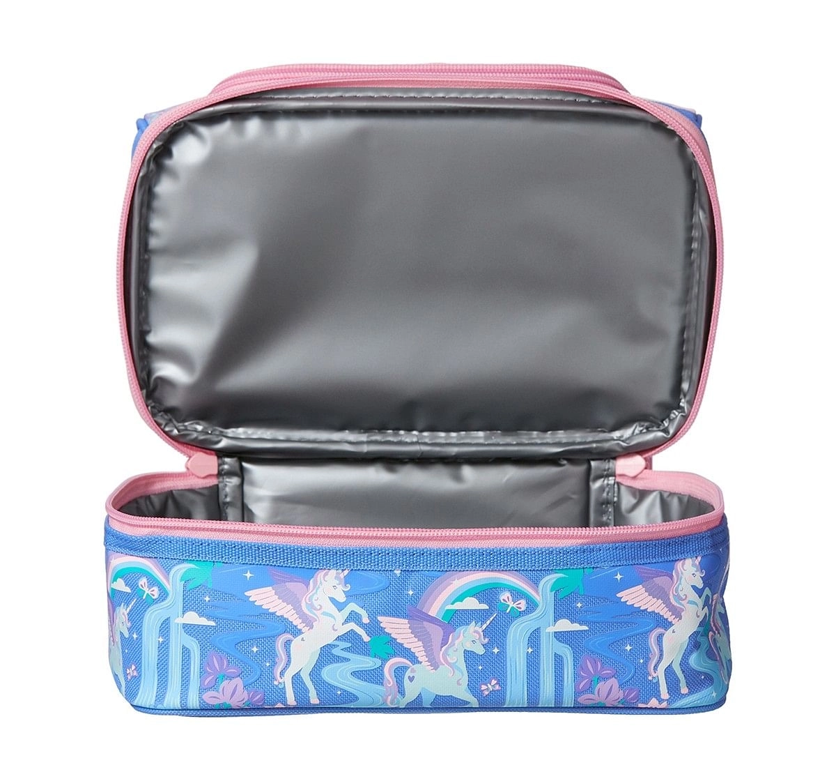 Smiggle Far Away Double Decker Lunchbox - Unicorn Print Bags for Kids age 3Y+ (Cornflower Blue)