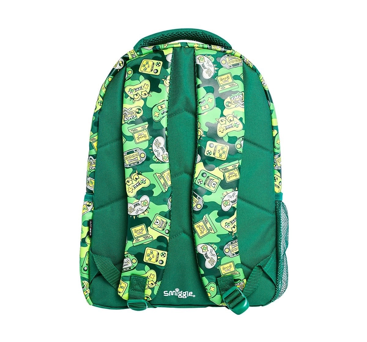 Smiggle Far Away Backpack - Gaming Print Bags for Kids age 3Y+ (Green)