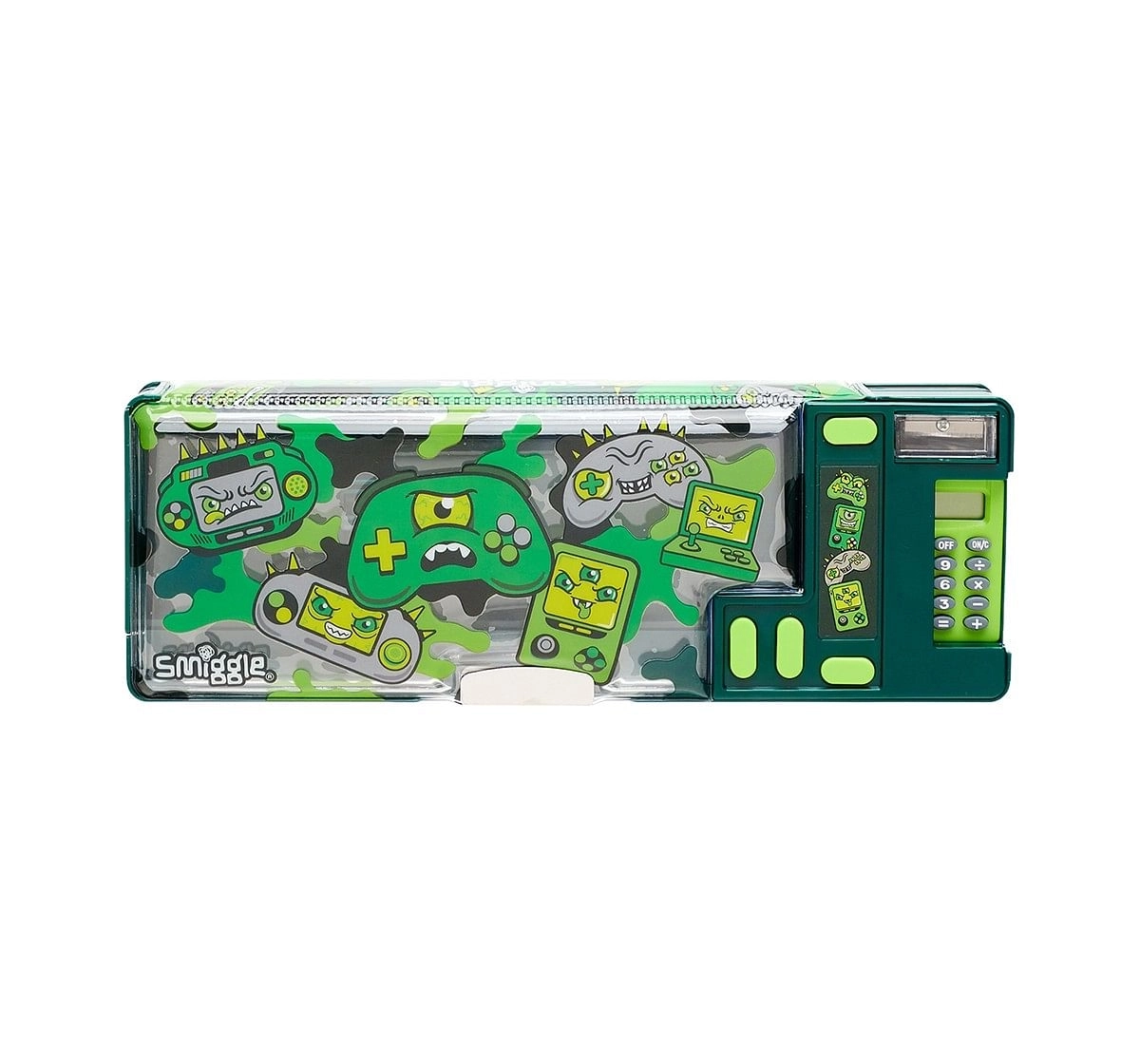 Smiggle Far Away Pop Out Pencil Case - Gaming Print  Bags for Kids age 6Y+ (Green)