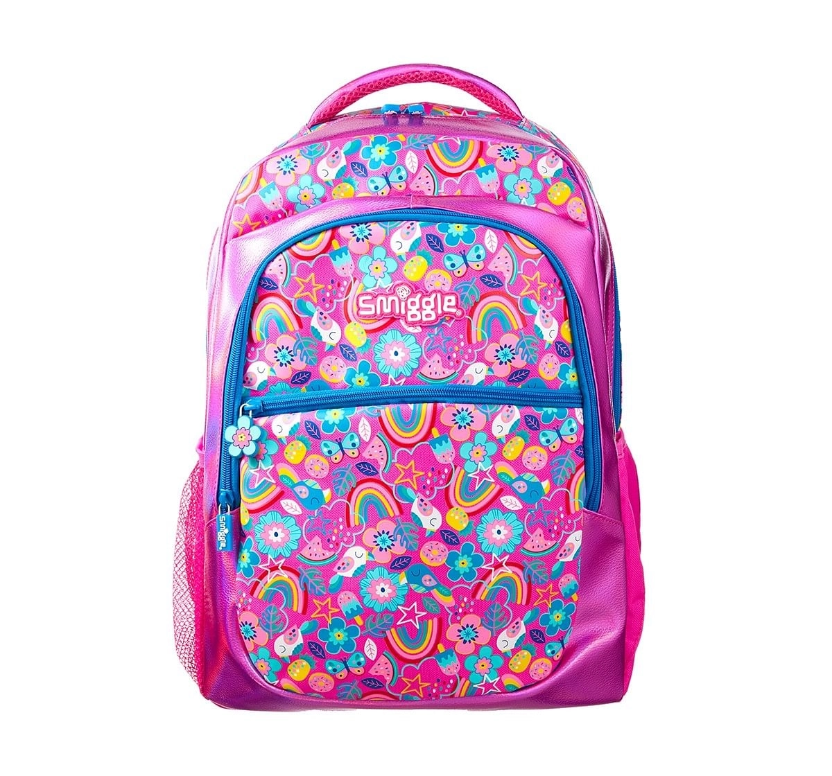 Smiggle Flow Backpack - Rainbow Print Bags for Kids age 3Y+ (Pink)