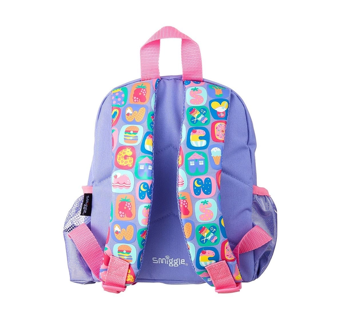 Smiggle Topsy Teeny Tiny Backpack - Alphabet Print Bags for Kids age 3Y+ (Purple)