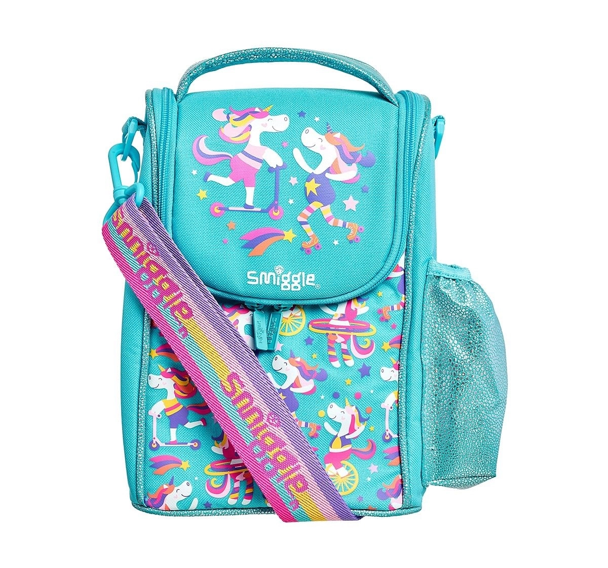 Smiggle Whirl Junior Lunchbox with Strap Unicorn Print Bags for Kids age 3Y+ (Mint)