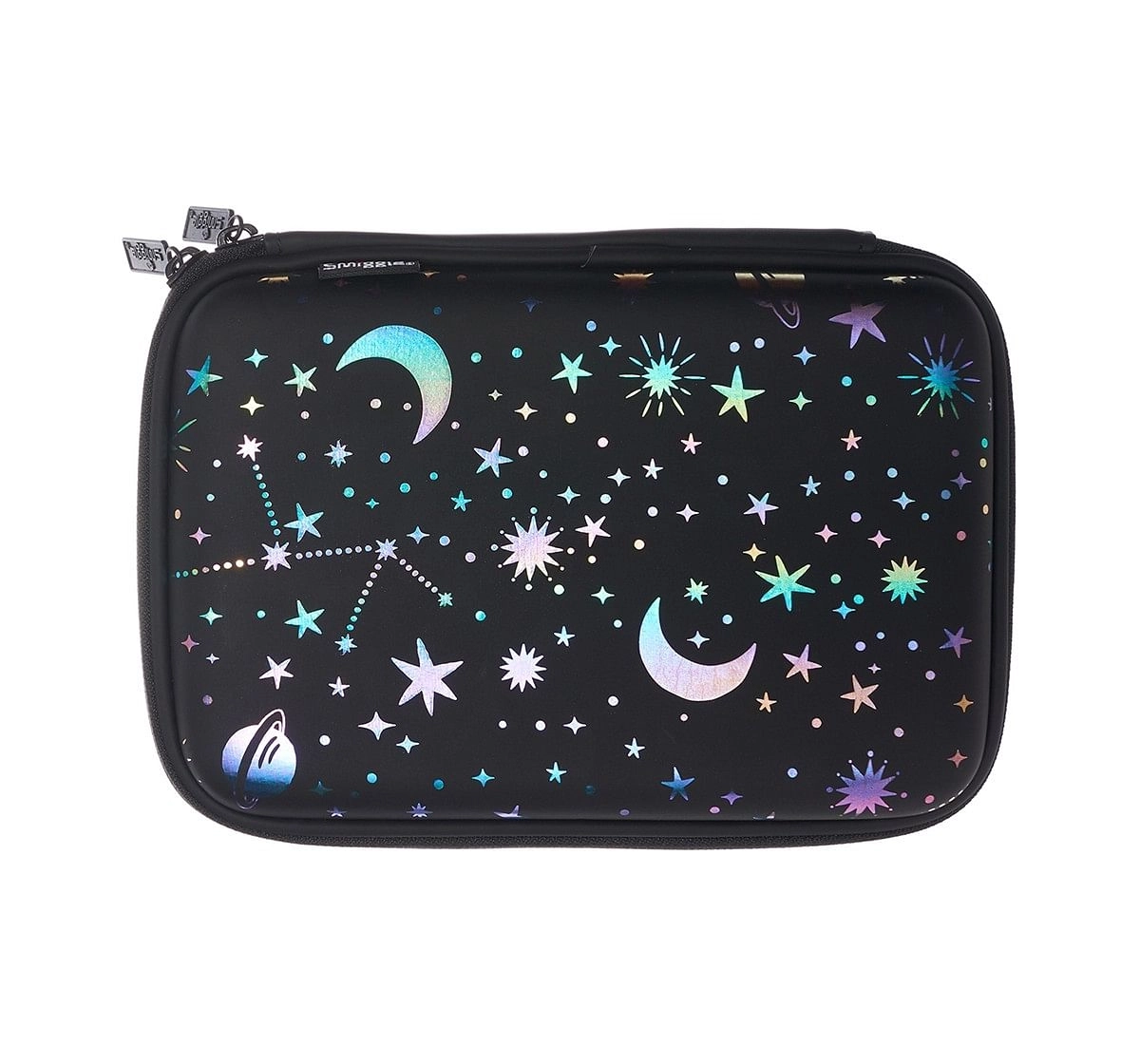 Smiggle Lunar Hardtop Pencil Case with Hidden Mirror - Space Print Bags for Kids age 3Y+ (Black)