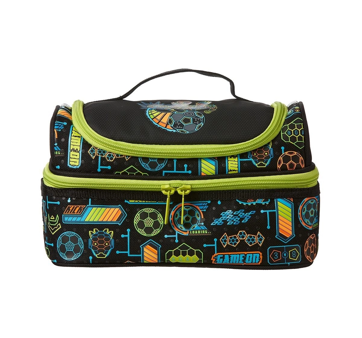 Smiggle Far Away Double Decker Lunchbox - Football Print Bags for Kids age 3Y+ (Black)