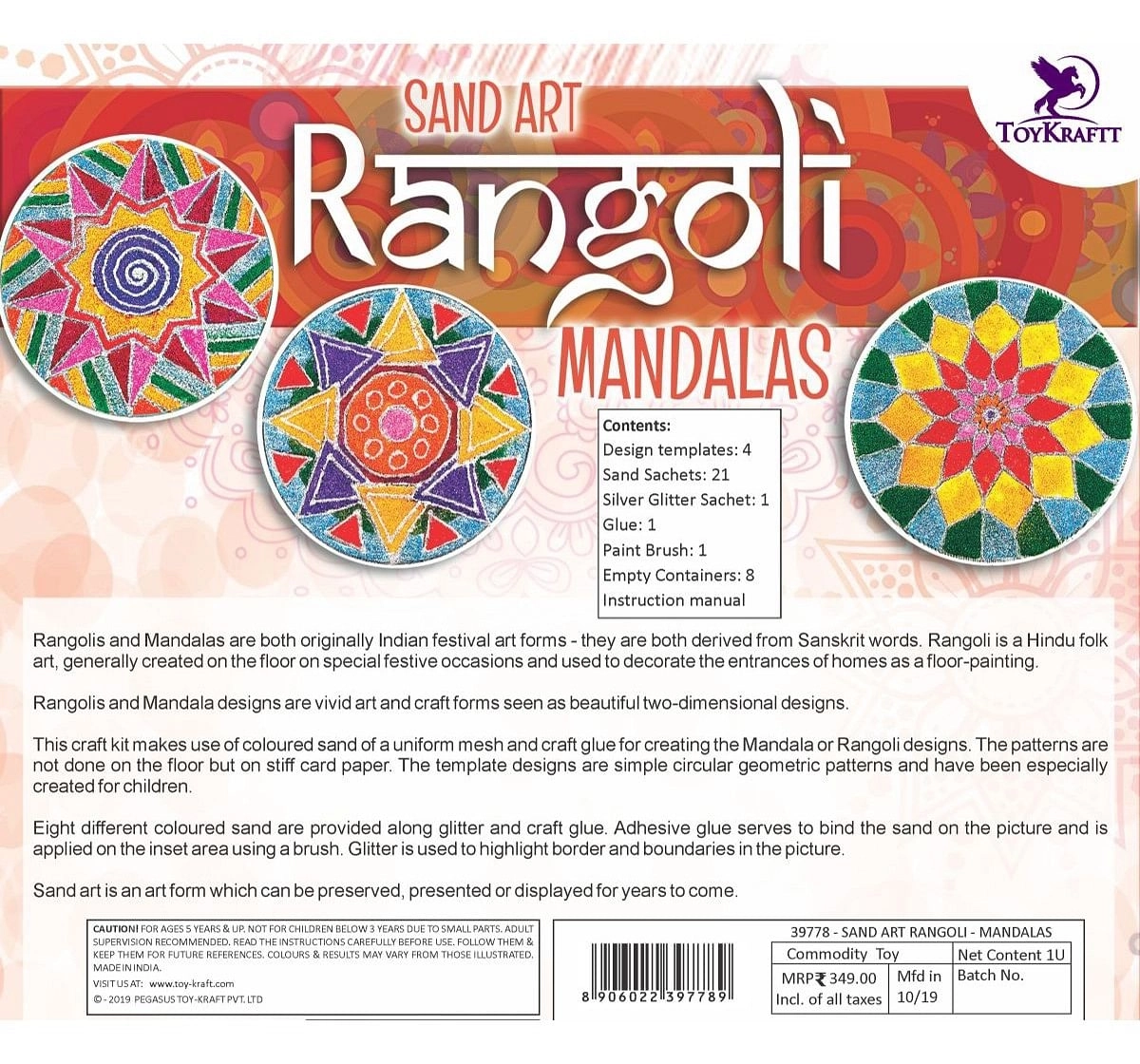 Toy Kraft Sand Art Rangoli Mandala, Multicolor, 5Y+