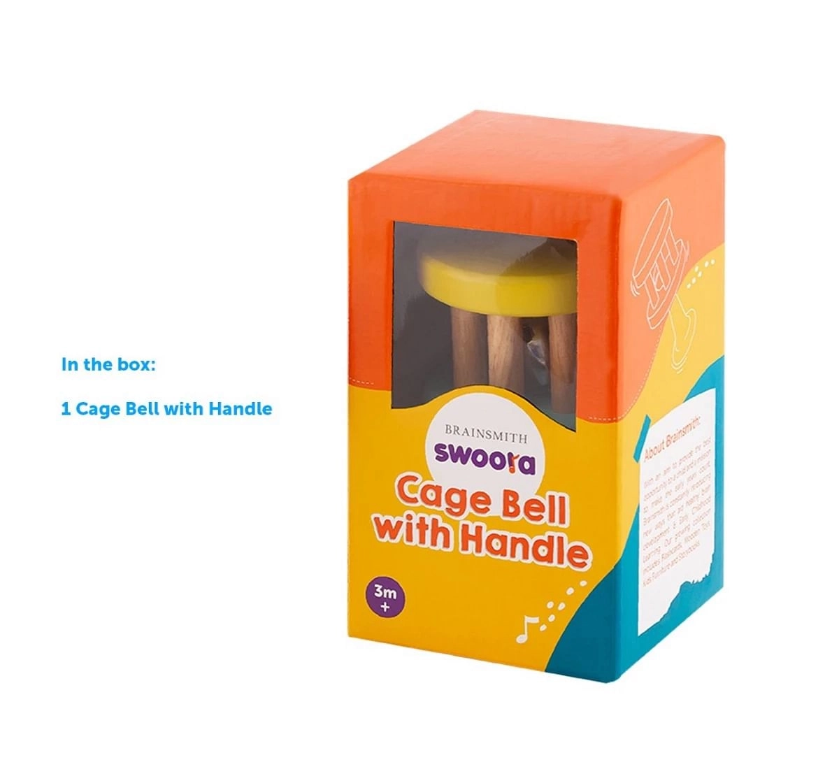 Brainsmith Swoora Cage Bell With Handle Music Instrument For Kids Age 3M+, Multicolour