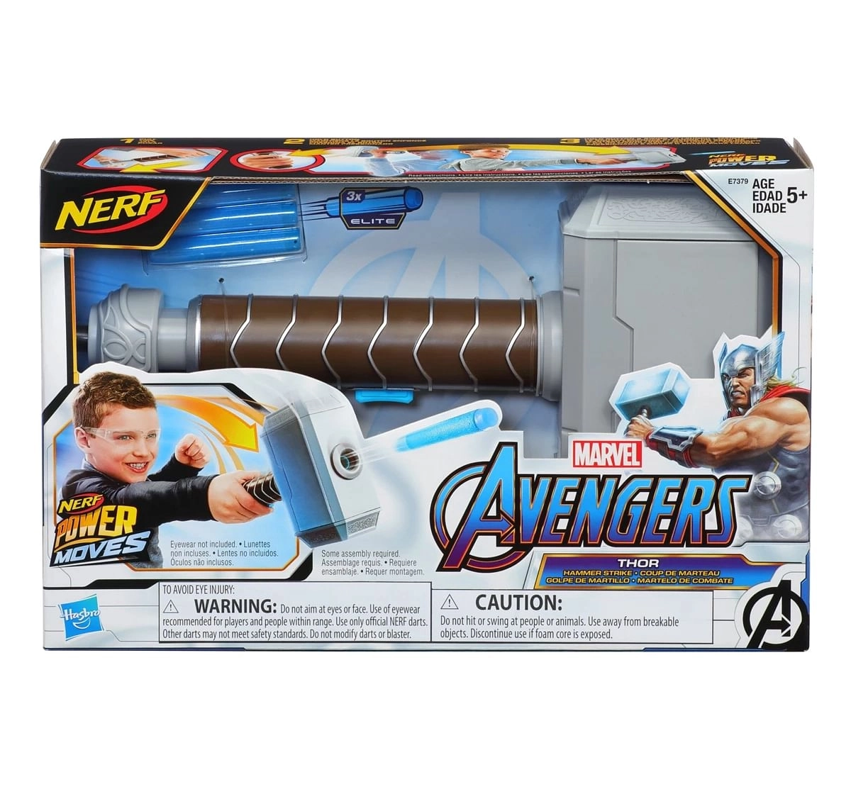 Marvel Nerf Power Moves Avengers Thor Hammer Action Figure Play Sets for 5Y+, Multicolour