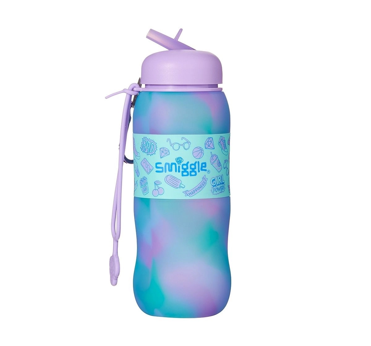 Smiggle Golly Silicone Roll Drink Bottle - Ice-cream Print Bags for Kids age 3Y+ (Lilac)