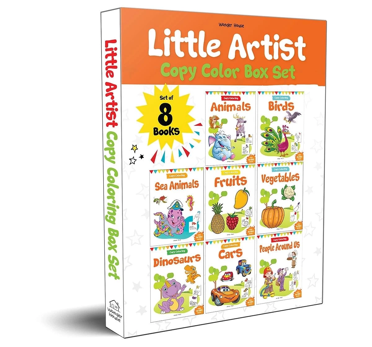 Wonder House Books Little Artist Colouring Boxset Pack of 8 Books Birds, Sea Animals, Fruits, Vegetables, Dinosaurs, Cars and People Around Us for kids 0M+, Multicolour