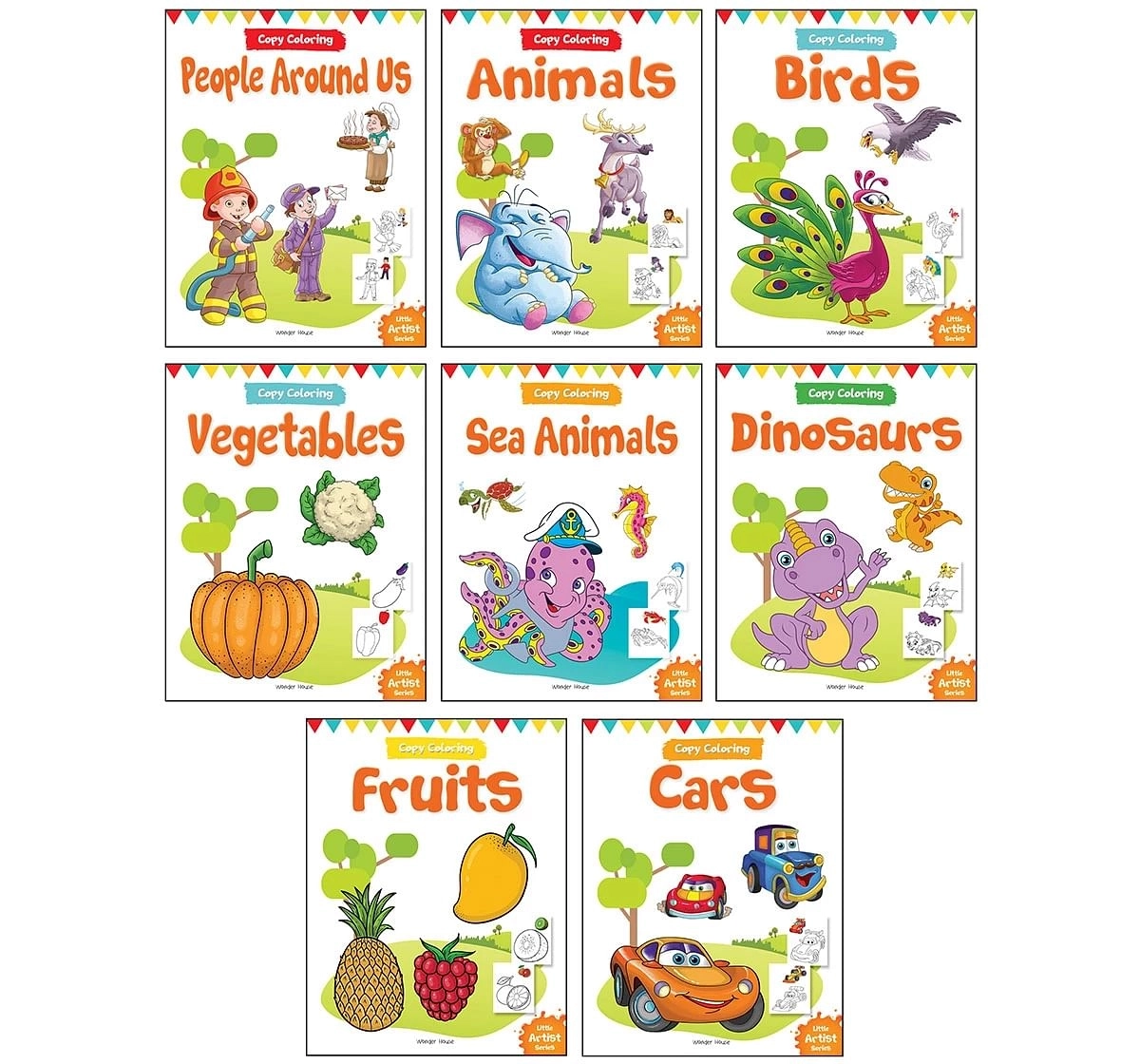 Wonder House Books Little Artist Colouring Boxset Pack of 8 Books Birds, Sea Animals, Fruits, Vegetables, Dinosaurs, Cars and People Around Us for kids 0M+, Multicolour
