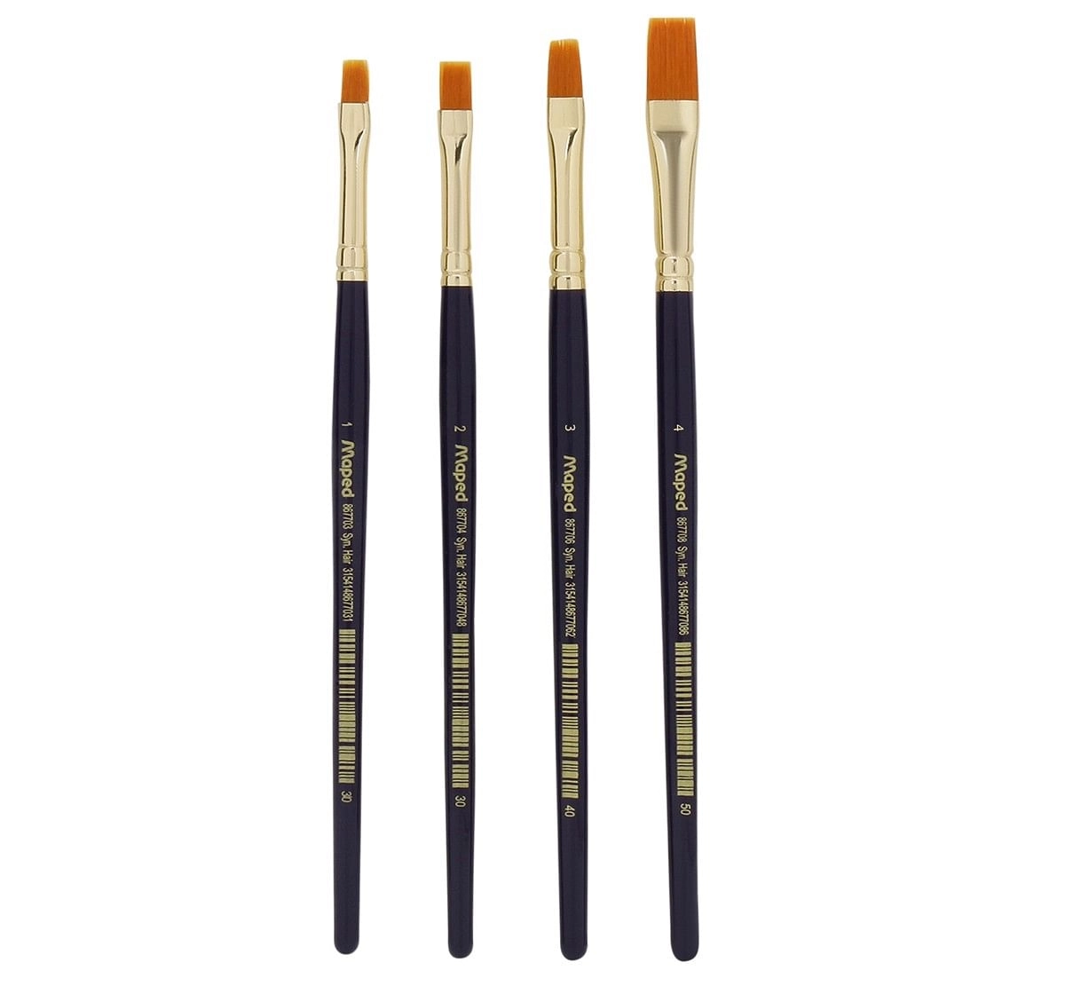 Maped Synthetic Flat Brush set of 4 Multicolour 7Y+