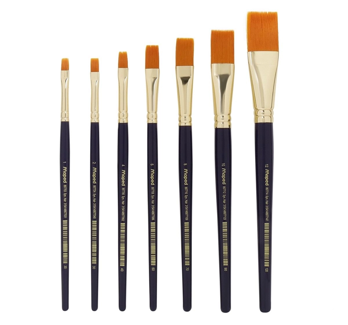 Maped Synthetic Flat Brush set of 7 Multicolour 7Y+