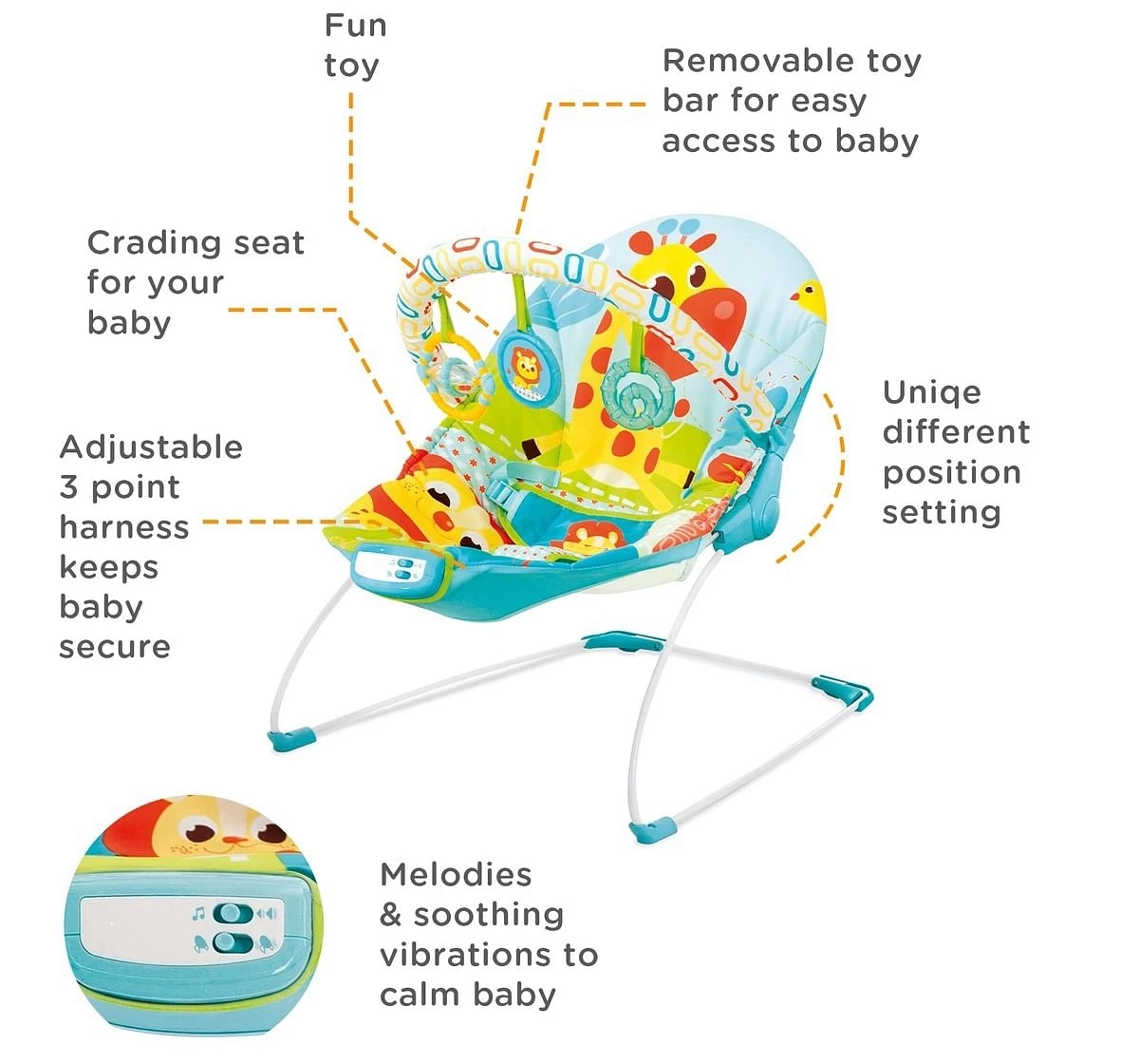 Mastela Music Vibrations Bouncer Kids Chair 3M+, Multicolour