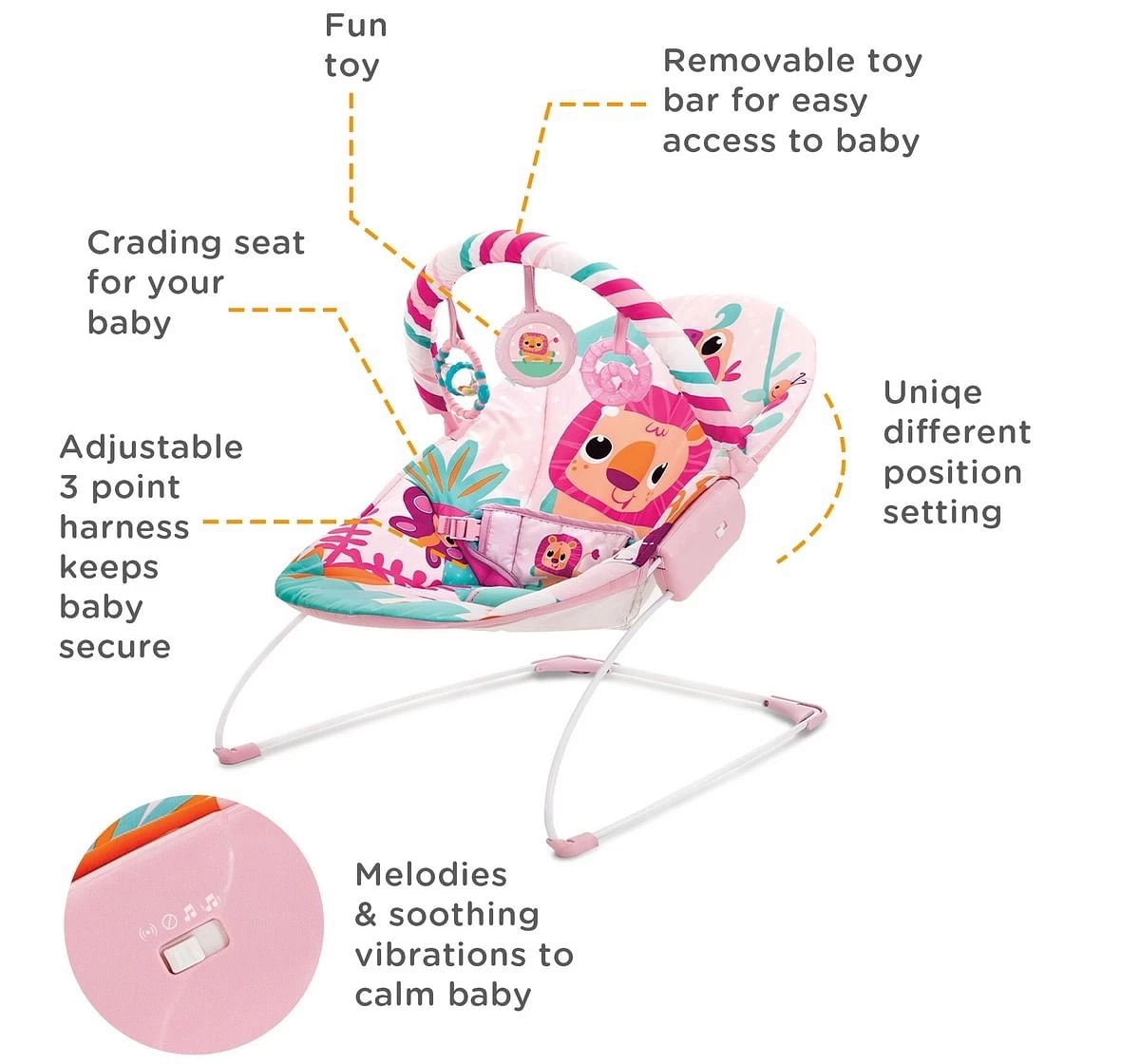 Mastela Music Vibrations Bouncer Kids Chair 3M+, Pink