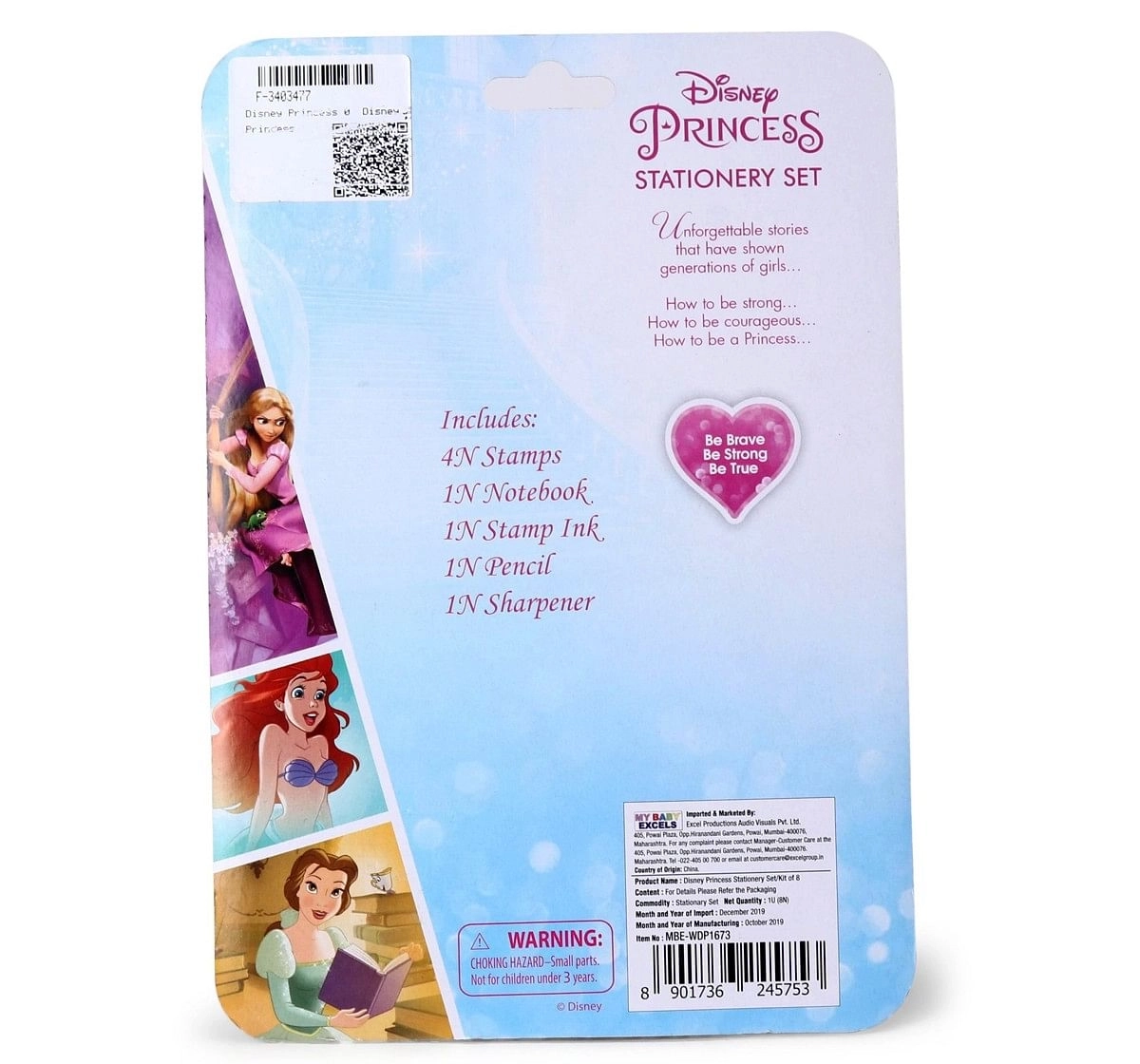 Disney Princess Stationery Set Kit of 8 Multicolor 3Y+