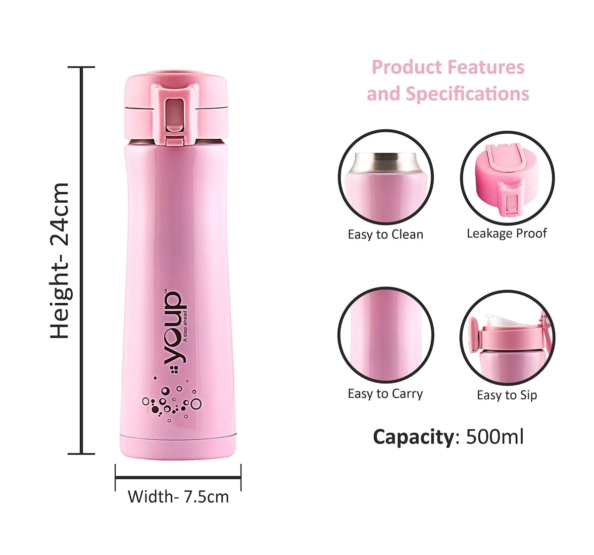 Youp Thermosteel Insulated Water Bottle Orchid Multicolour 10Y+ Assorted 