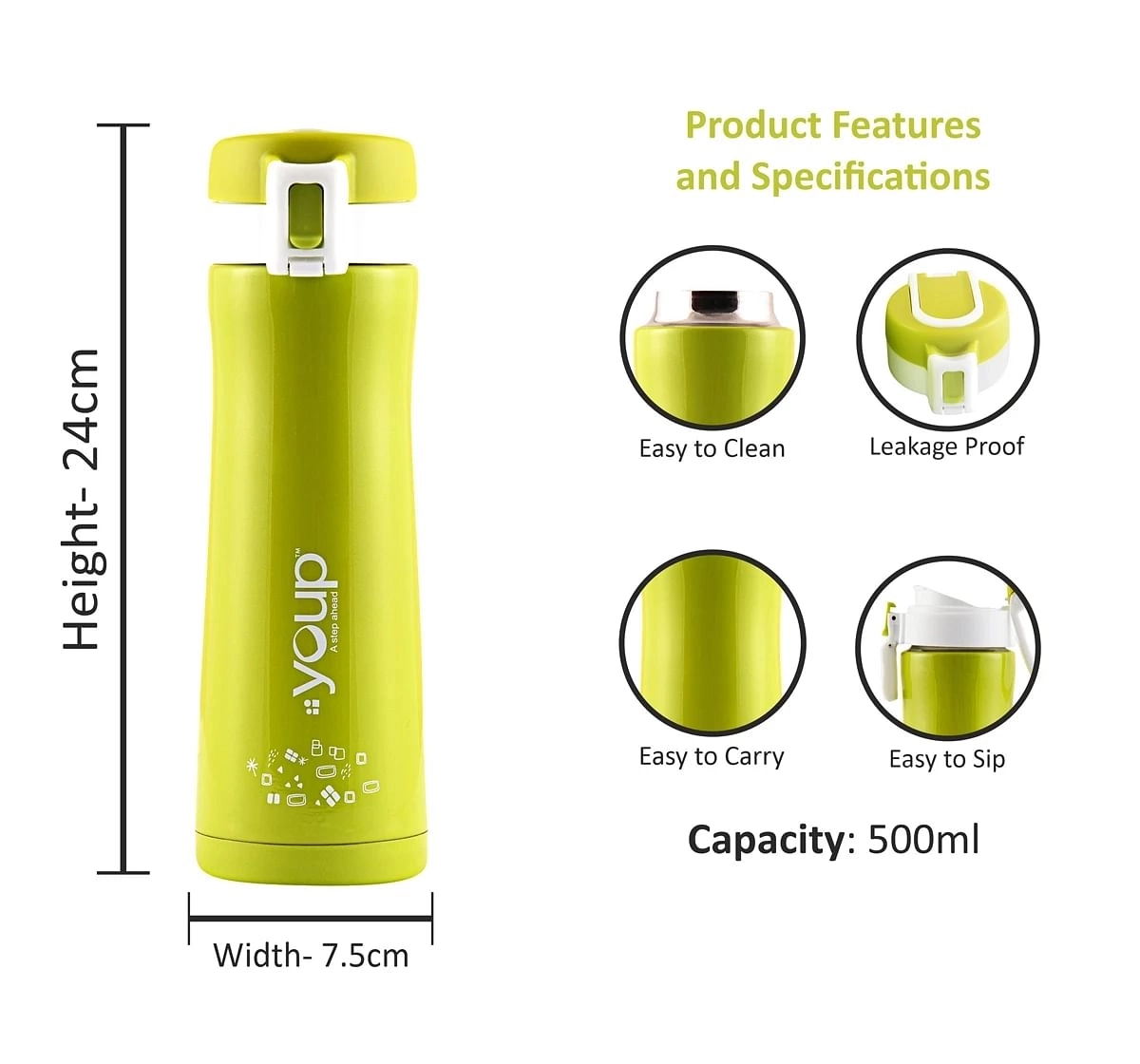 Youp Thermosteel Insulated Water Bottle Orchid Multicolour 10Y+ Assorted 