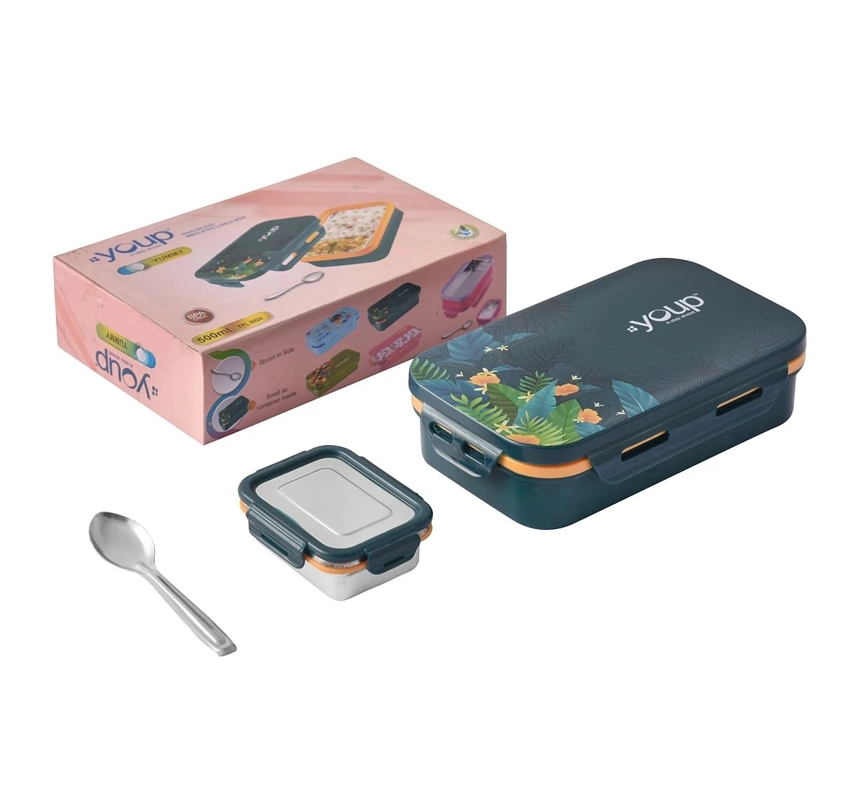 Youp Stainless Steel Lunch Box Yummy Multicolour 3Y+ Assorted 