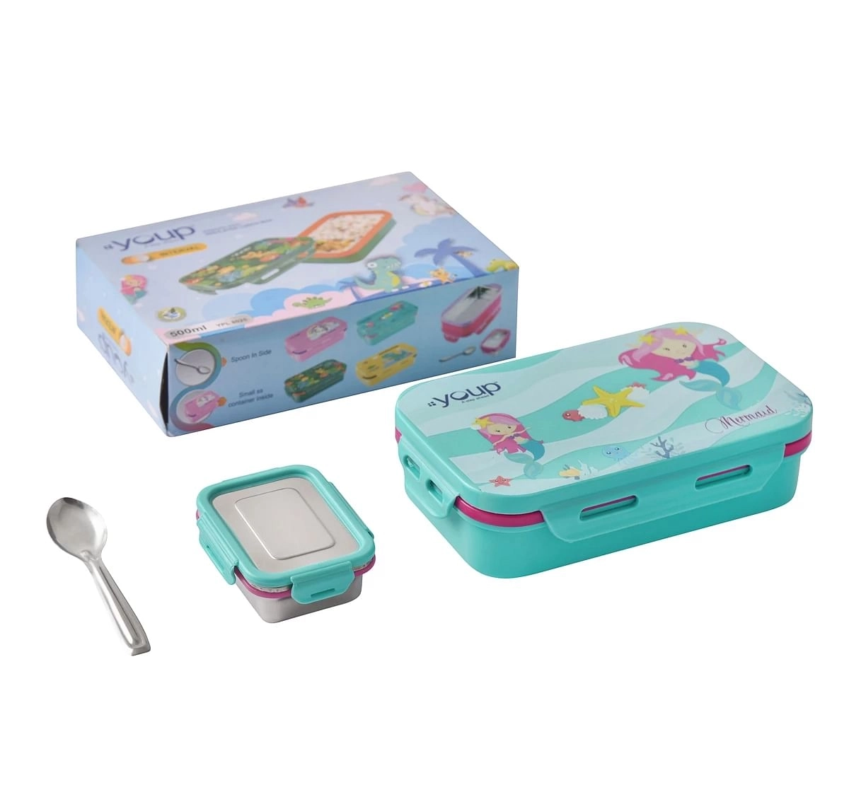 Youp Stainless Steel Kids Lunch Box Intervel Multicolour 3Y+ Assorted 