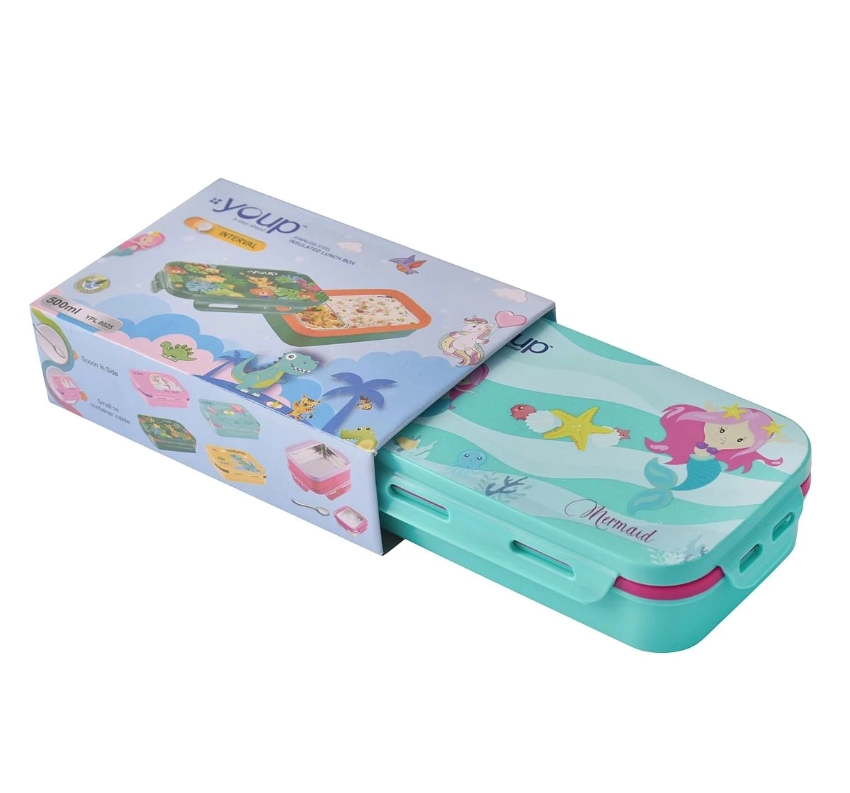 Youp Stainless Steel Kids Lunch Box Intervel Multicolour 3Y+ Assorted 