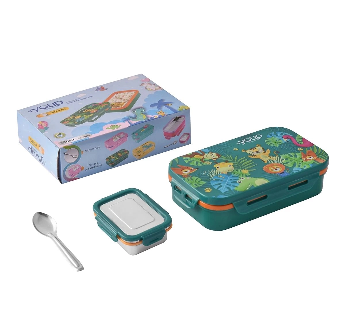 Youp Stainless Steel Kids Lunch Box Intervel Multicolour 3Y+ Assorted 