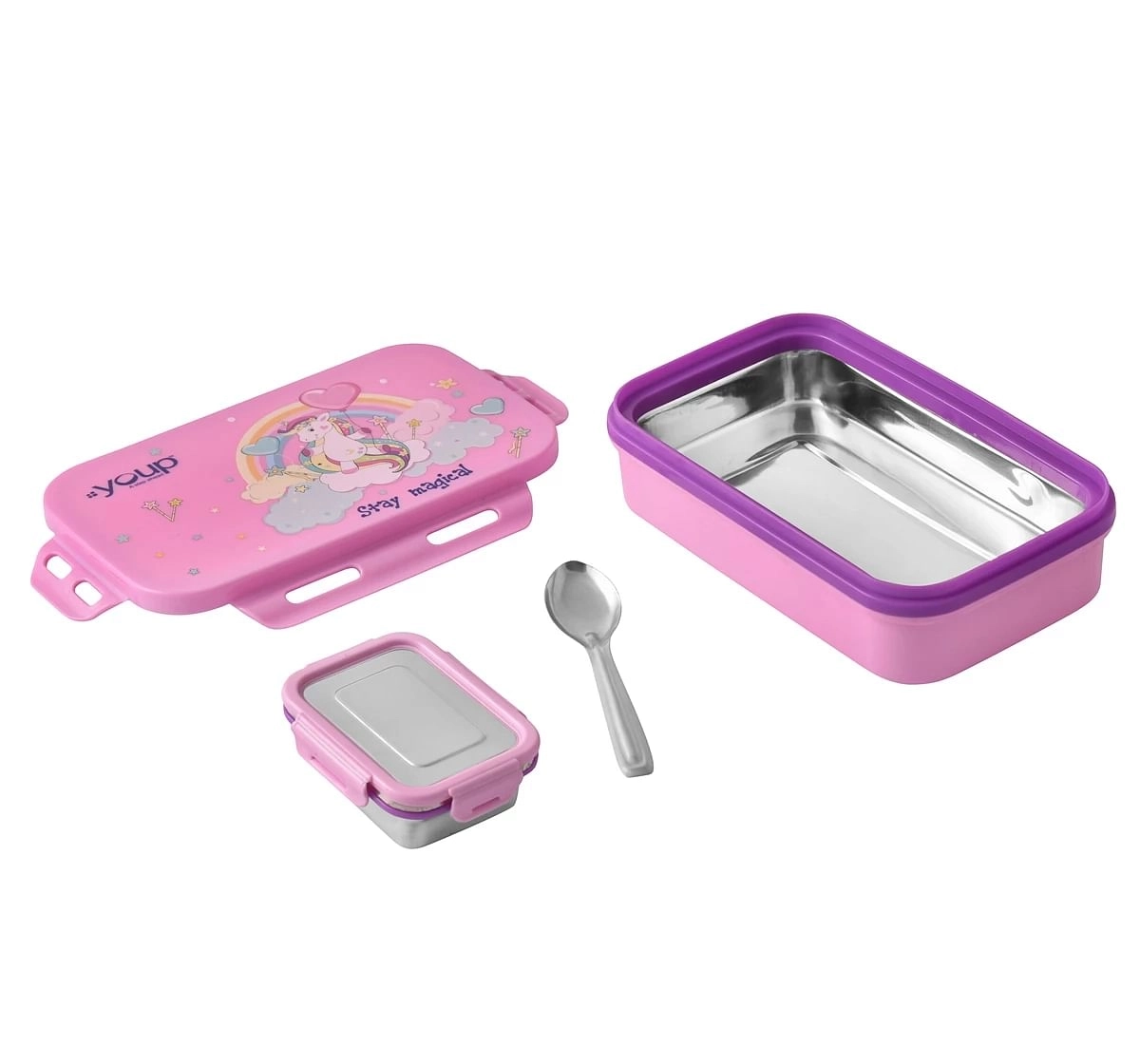 Youp Stainless Steel Kids Lunch Box Intervel Multicolour 3Y+ Assorted 