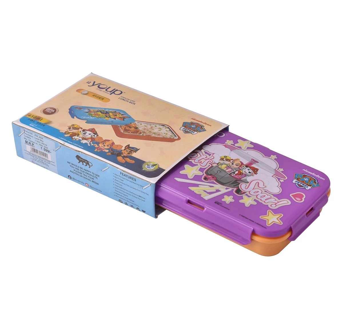 Youp Stainless Steel Paw Patrol Kids Lunch Box Ryder Multicolour 3Y+ Assorted 