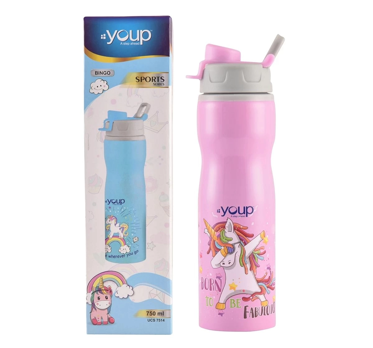 Youp Stainless Steel Unicorn Kids Water Bottle Bingo Multicolour 3Y+ Assorted 