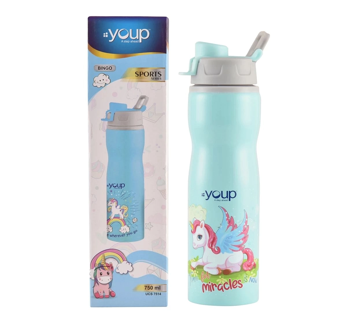 Youp Stainless Steel Unicorn Kids Water Bottle Bingo Multicolour 3Y+ Assorted 