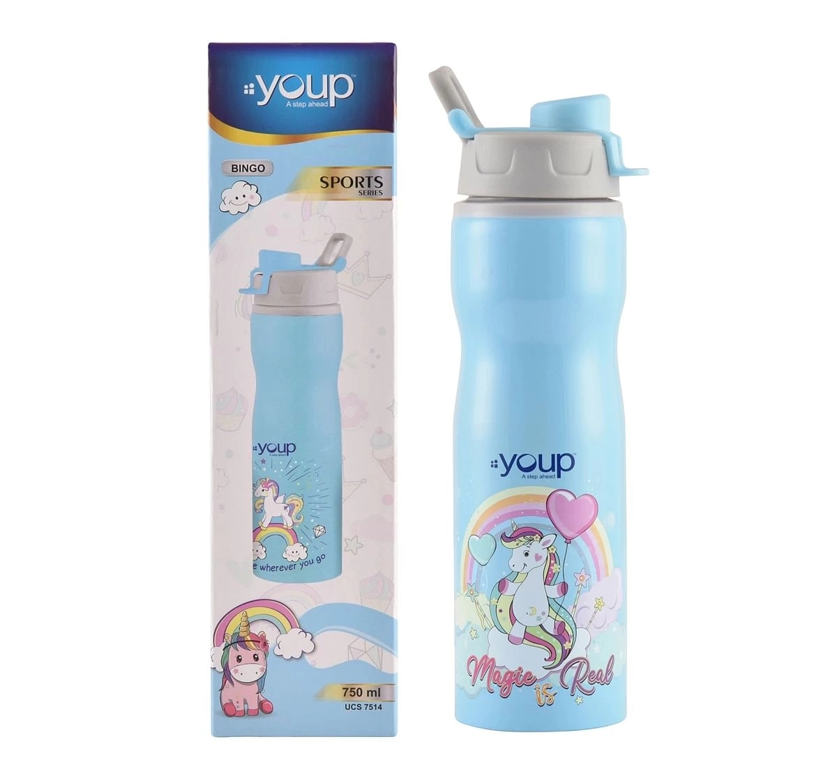 Youp Stainless Steel Unicorn Kids Water Bottle Bingo Multicolour 3Y+ Assorted 