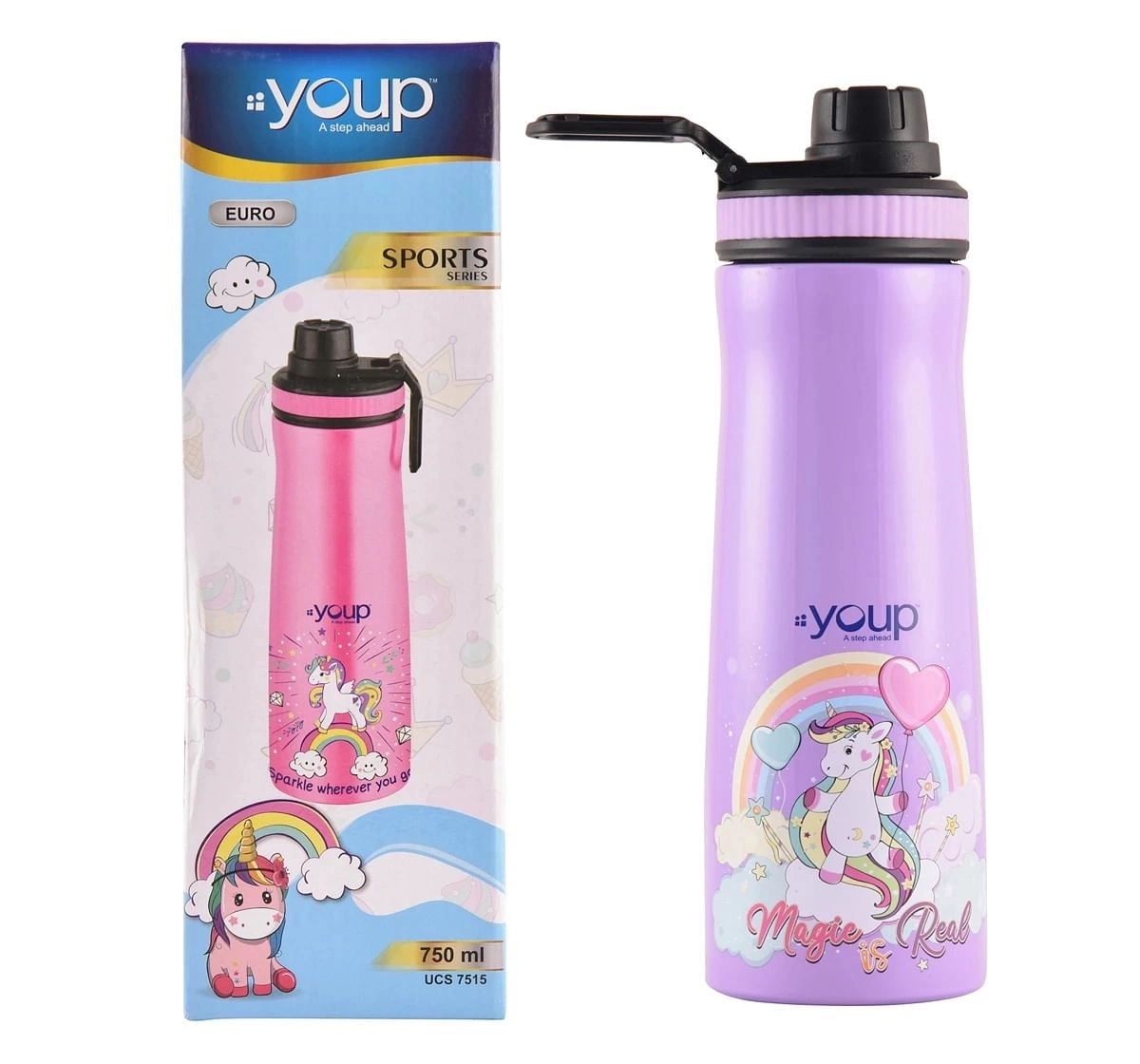 Youp Stainless Steel  Unicorn Kids Water Bottle Euro Multicolour 3Y+ Assorted 