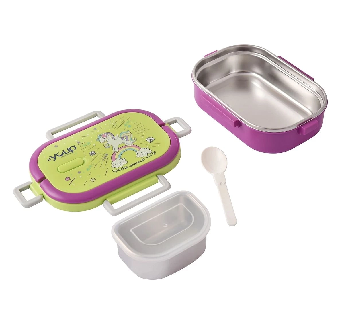 Youp Stainless Steel Unicorn Kids Lunch Box Carry Multicolour 3Y+ Assorted 
