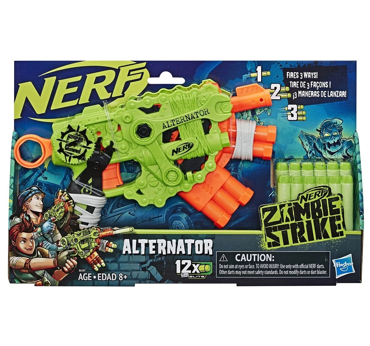 NERF Zombie Strike Alternator Blaster, Fires 3 Ways, Multicolor, 8Y+